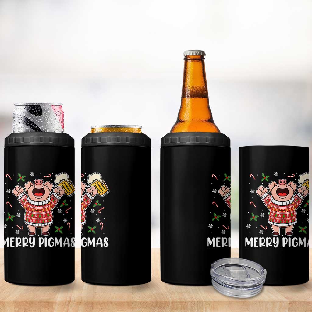 Christmas Pig Drinking Beer 4 in 1 Can Cooler Tumbler Funny Merry Pigmas Gift - Wonder Print Shop