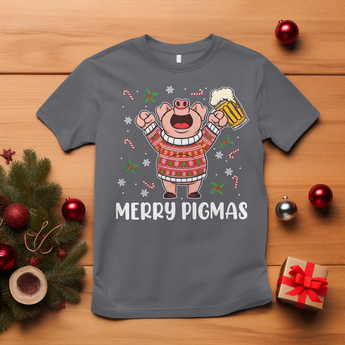 Christmas Pig Drinking Beer T Shirt Funny Merry Pigmas Gift - Wonder Print Shop