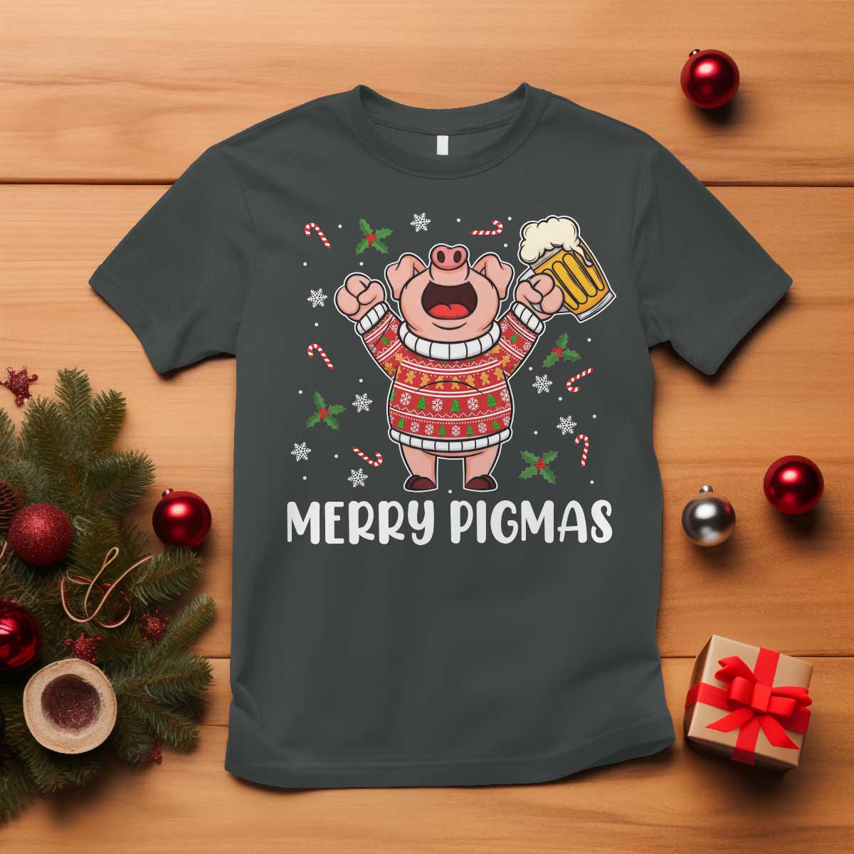 Christmas Pig Drinking Beer T Shirt Funny Merry Pigmas Gift - Wonder Print Shop