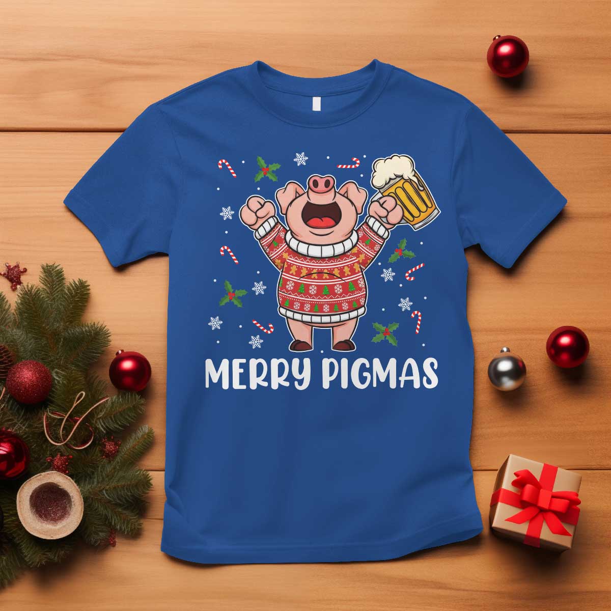 Christmas Pig Drinking Beer T Shirt Funny Merry Pigmas Gift - Wonder Print Shop