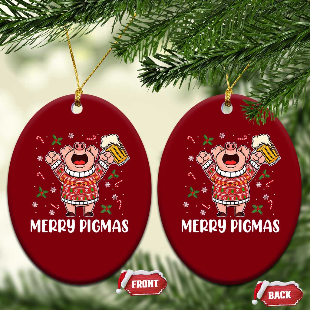 Christmas Pig Drinking Beer Ceramic Ornament Funny Merry Pigmas Gift - Wonder Print Shop