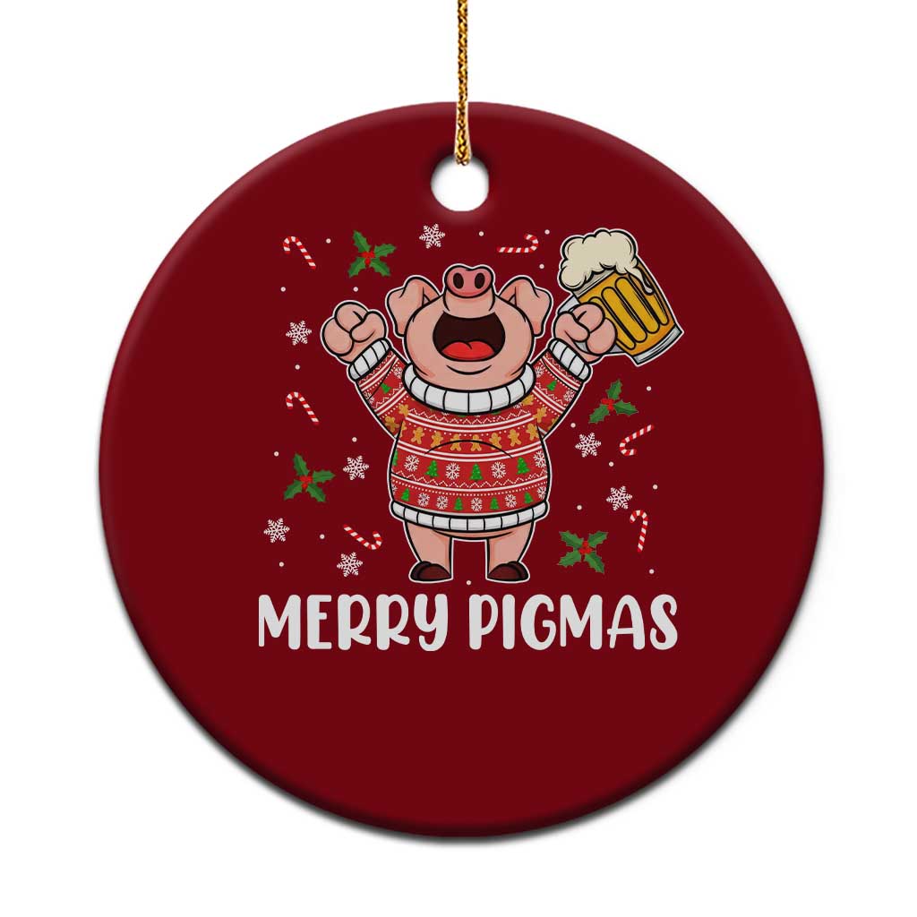 Christmas Pig Drinking Beer Ceramic Ornament Funny Merry Pigmas Gift - Wonder Print Shop