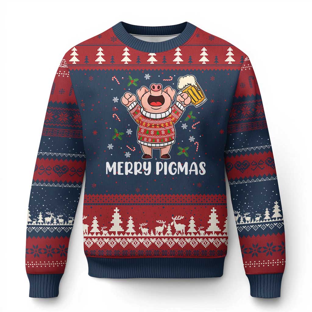Christmas Pig Drinking Beer Ugly Christmas Sweater Funny Merry Pigmas Gift - Wonder Print Shop