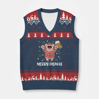 Christmas Pig Drinking Beer V-Neck Knit Sweater Vest Funny Merry Pigmas Gift - Wonder Print Shop