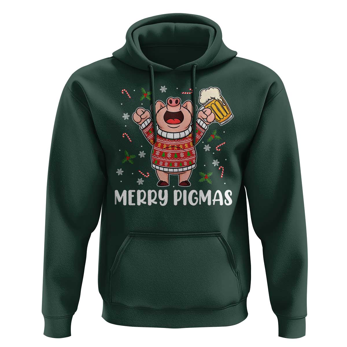 Christmas Pig Drinking Beer Hoodie Funny Merry Pigmas Gift - Wonder Print Shop