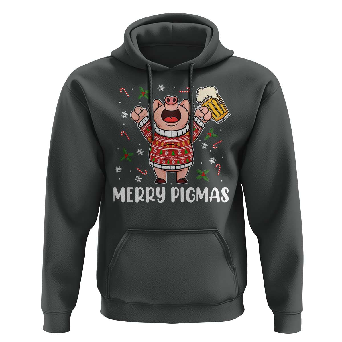 Christmas Pig Drinking Beer Hoodie Funny Merry Pigmas Gift - Wonder Print Shop