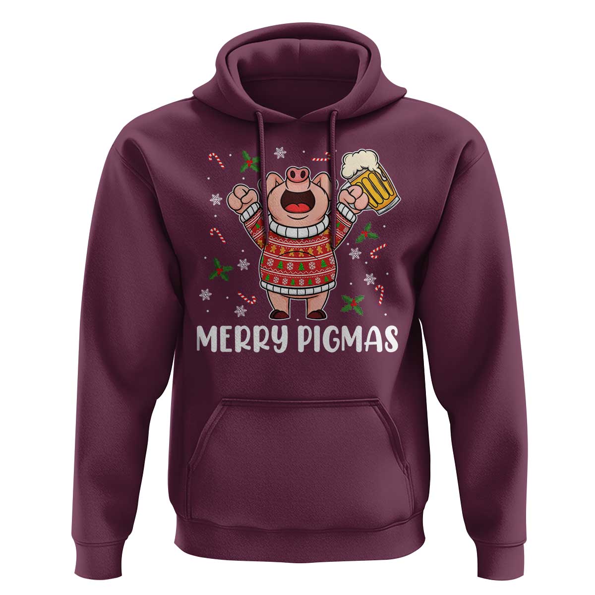 Christmas Pig Drinking Beer Hoodie Funny Merry Pigmas Gift - Wonder Print Shop