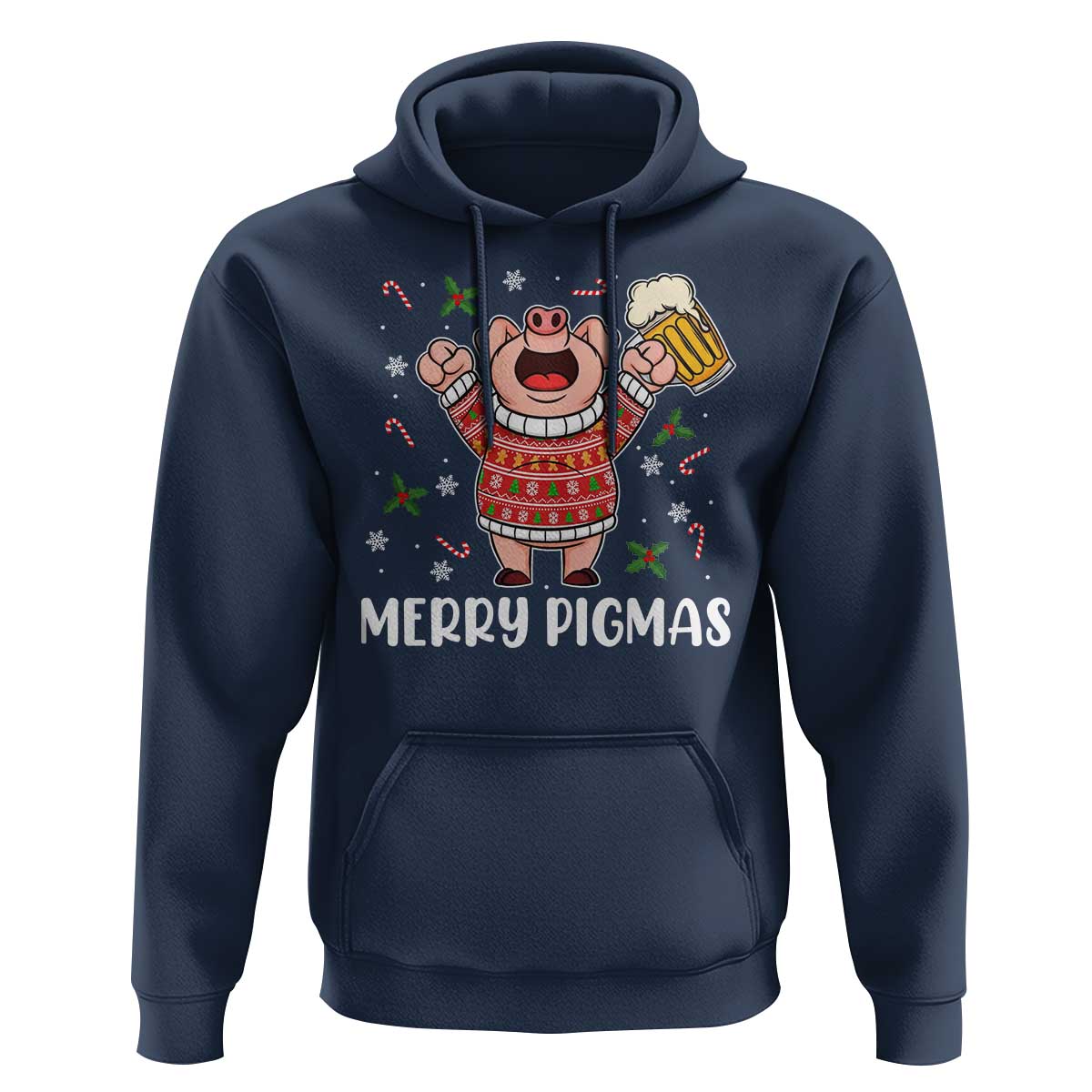 Christmas Pig Drinking Beer Hoodie Funny Merry Pigmas Gift - Wonder Print Shop