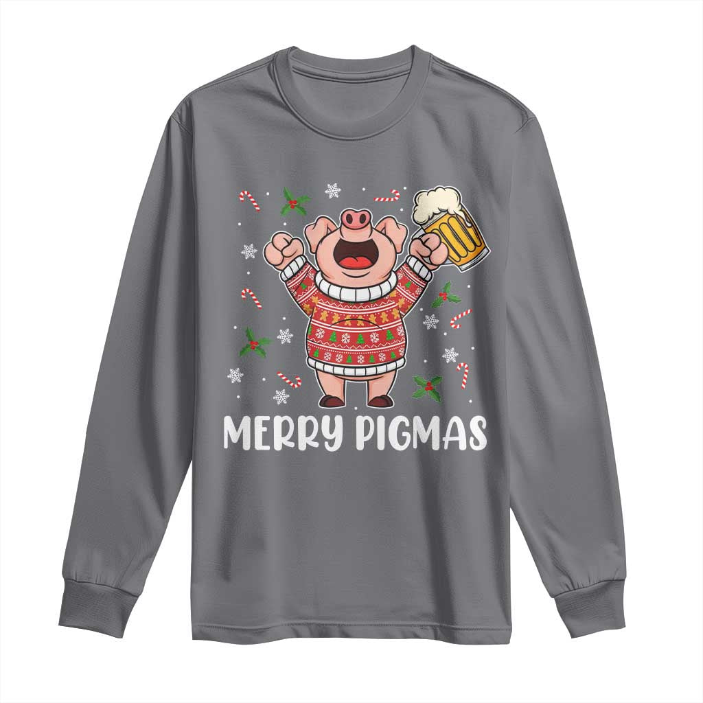 Christmas Pig Drinking Beer Long Sleeve Shirt Funny Merry Pigmas Gift - Wonder Print Shop