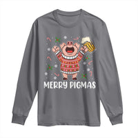Christmas Pig Drinking Beer Long Sleeve Shirt Funny Merry Pigmas Gift - Wonder Print Shop