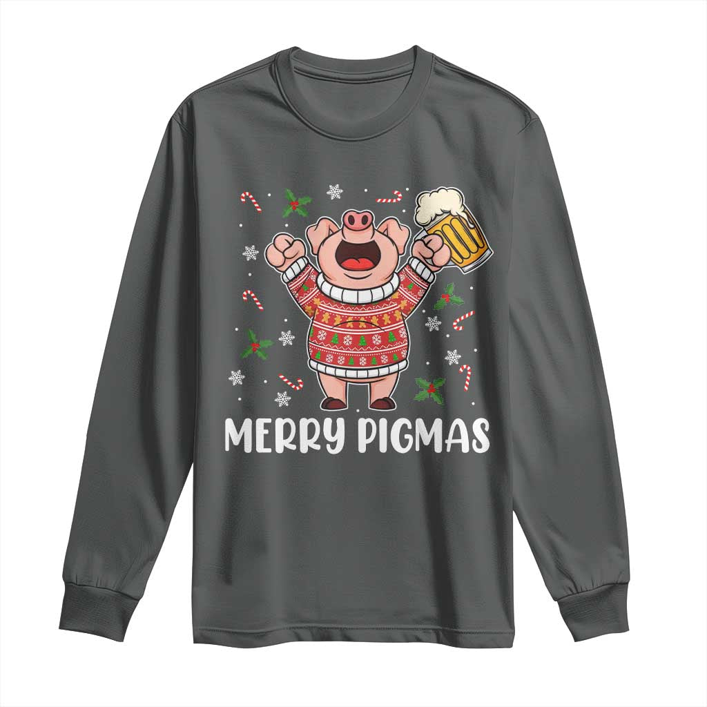Christmas Pig Drinking Beer Long Sleeve Shirt Funny Merry Pigmas Gift - Wonder Print Shop