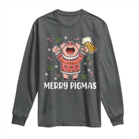 Christmas Pig Drinking Beer Long Sleeve Shirt Funny Merry Pigmas Gift - Wonder Print Shop