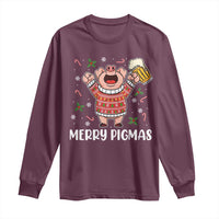 Christmas Pig Drinking Beer Long Sleeve Shirt Funny Merry Pigmas Gift - Wonder Print Shop