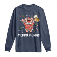 Christmas Pig Drinking Beer Long Sleeve Shirt Funny Merry Pigmas Gift - Wonder Print Shop