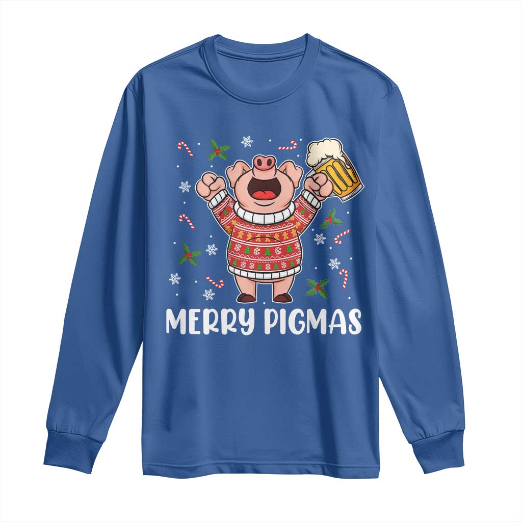 Christmas Pig Drinking Beer Long Sleeve Shirt Funny Merry Pigmas Gift - Wonder Print Shop