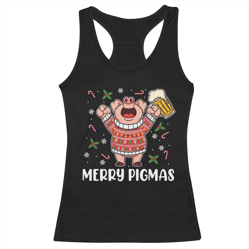 Christmas Pig Drinking Beer Racerback Tank Top Funny Merry Pigmas Gift - Wonder Print Shop