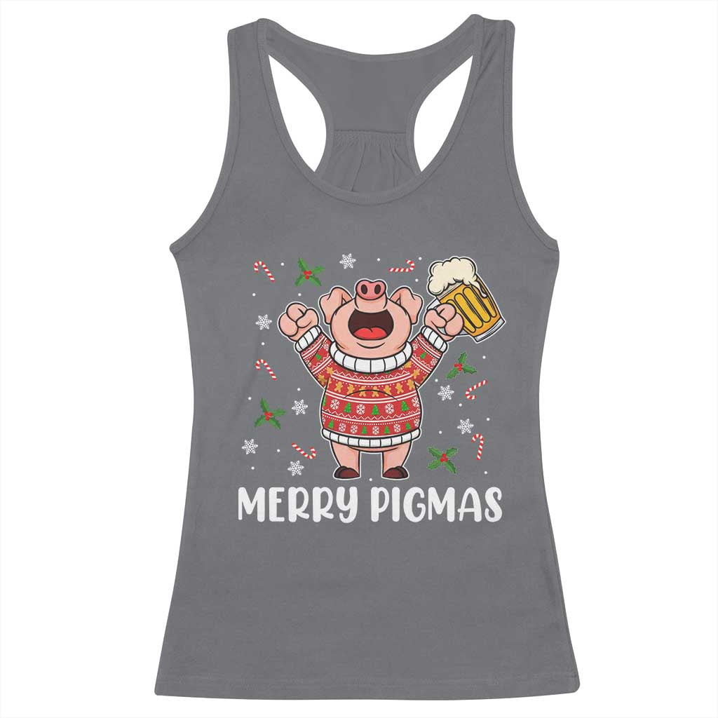 Christmas Pig Drinking Beer Racerback Tank Top Funny Merry Pigmas Gift - Wonder Print Shop