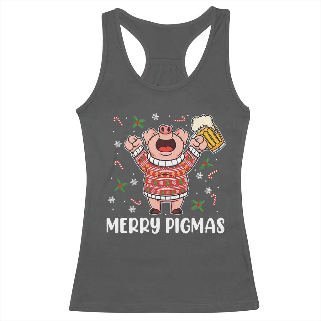 Christmas Pig Drinking Beer Racerback Tank Top Funny Merry Pigmas Gift - Wonder Print Shop