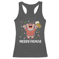 Christmas Pig Drinking Beer Racerback Tank Top Funny Merry Pigmas Gift - Wonder Print Shop