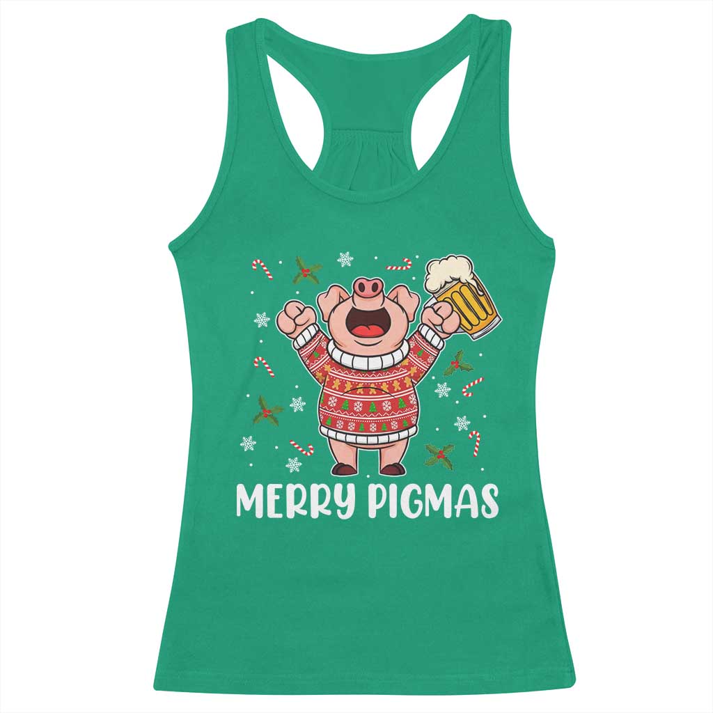 Christmas Pig Drinking Beer Racerback Tank Top Funny Merry Pigmas Gift - Wonder Print Shop