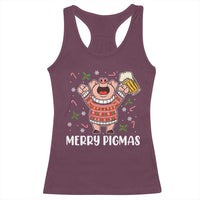 Christmas Pig Drinking Beer Racerback Tank Top Funny Merry Pigmas Gift - Wonder Print Shop