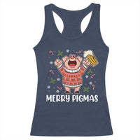Christmas Pig Drinking Beer Racerback Tank Top Funny Merry Pigmas Gift - Wonder Print Shop