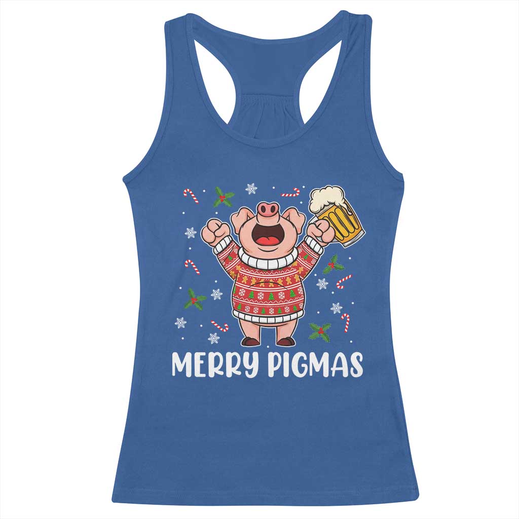 Christmas Pig Drinking Beer Racerback Tank Top Funny Merry Pigmas Gift - Wonder Print Shop