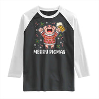Christmas Pig Drinking Beer Raglan Shirt Funny Merry Pigmas Gift - Wonder Print Shop