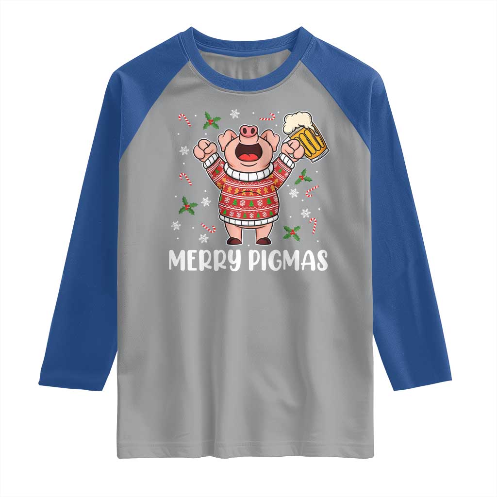 Christmas Pig Drinking Beer Raglan Shirt Funny Merry Pigmas Gift - Wonder Print Shop