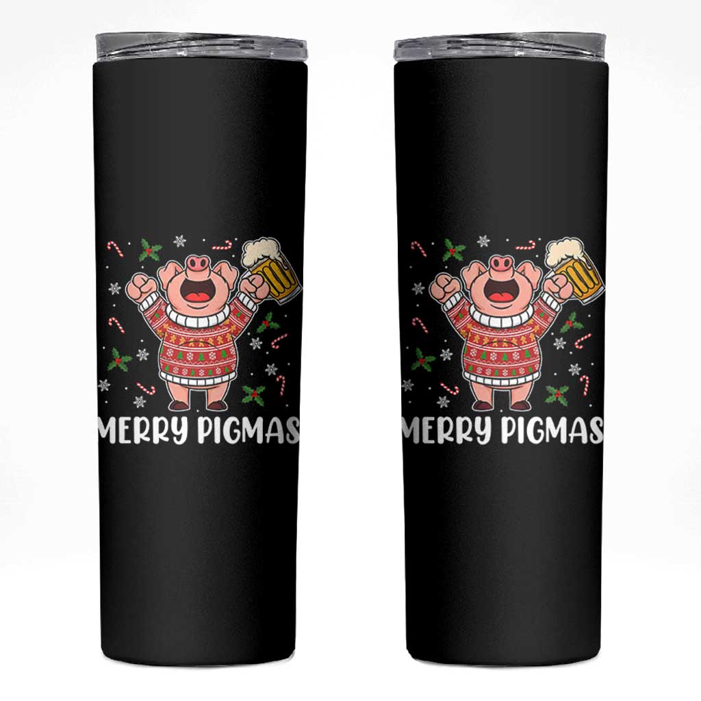 Christmas Pig Drinking Beer Skinny Tumbler Funny Merry Pigmas Gift - Wonder Print Shop