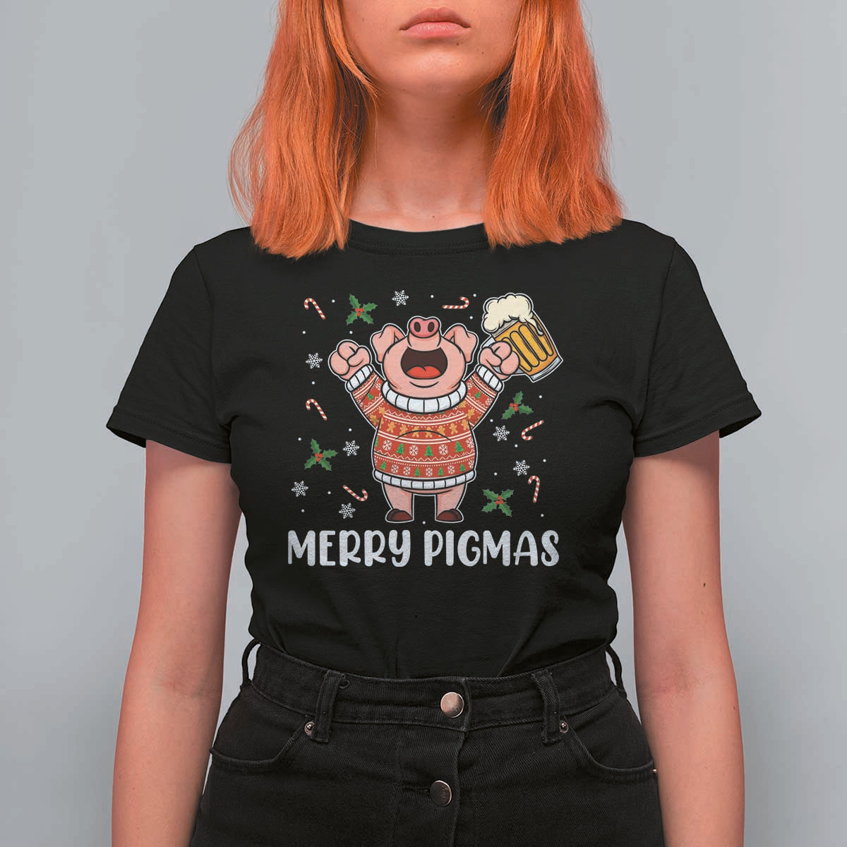 Christmas Pig Drinking Beer T Shirt For Women Funny Merry Pigmas Gift - Wonder Print Shop