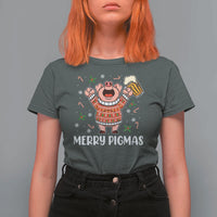 Christmas Pig Drinking Beer T Shirt For Women Funny Merry Pigmas Gift - Wonder Print Shop
