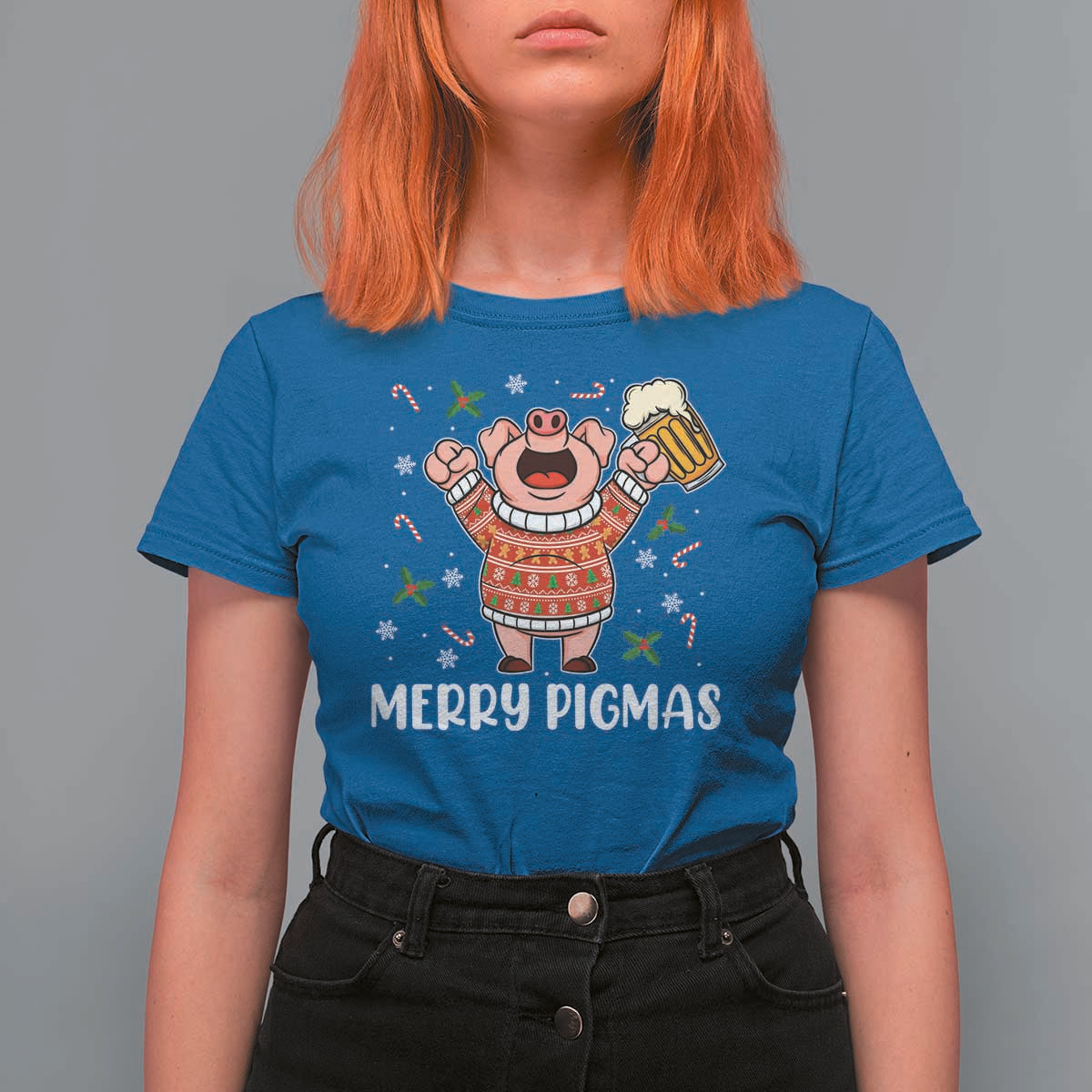 Christmas Pig Drinking Beer T Shirt For Women Funny Merry Pigmas Gift - Wonder Print Shop