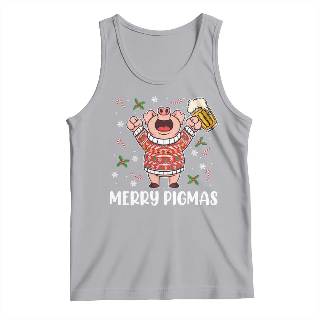 Christmas Pig Drinking Beer Tank Top Funny Merry Pigmas Gift - Wonder Print Shop