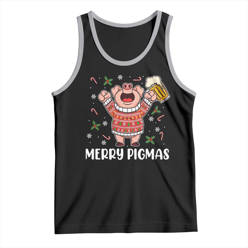 Christmas Pig Drinking Beer Tank Top Funny Merry Pigmas Gift - Wonder Print Shop