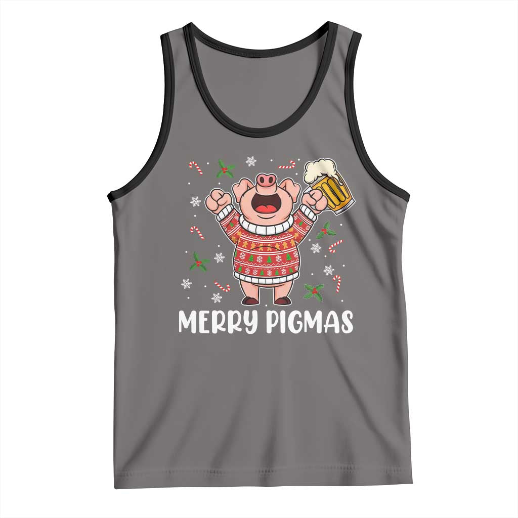 Christmas Pig Drinking Beer Tank Top Funny Merry Pigmas Gift - Wonder Print Shop