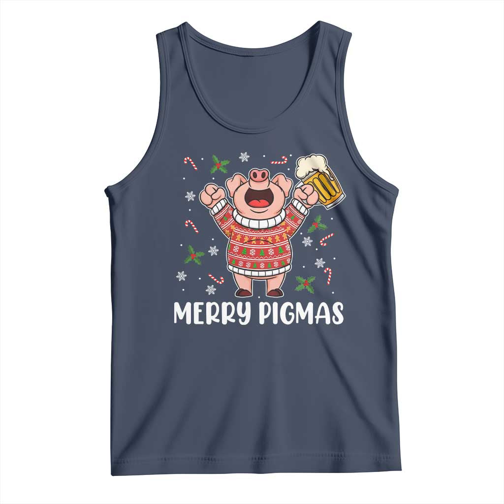 Christmas Pig Drinking Beer Tank Top Funny Merry Pigmas Gift - Wonder Print Shop
