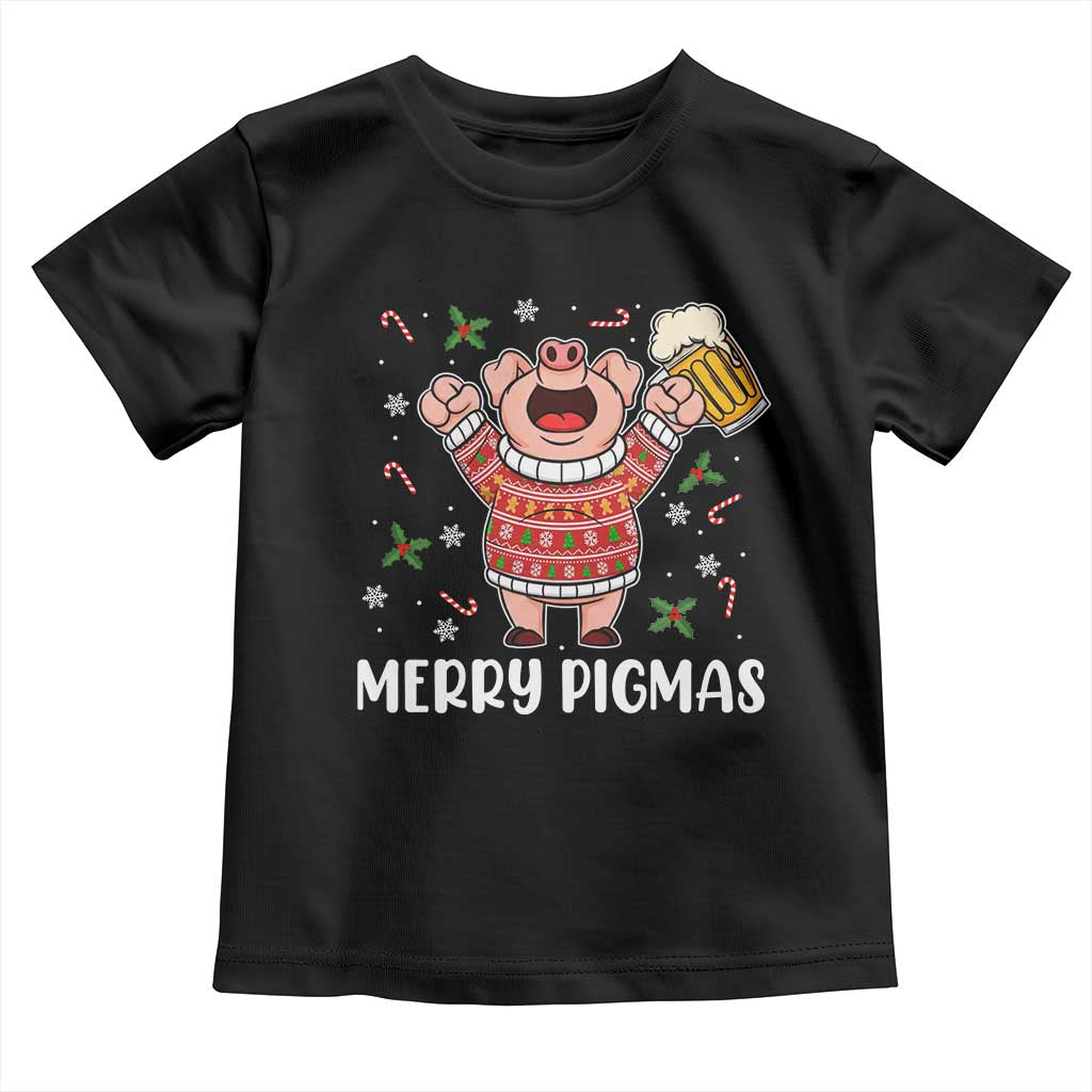 Christmas Pig Drinking Beer Toddler T Shirt Funny Merry Pigmas Gift - Wonder Print Shop