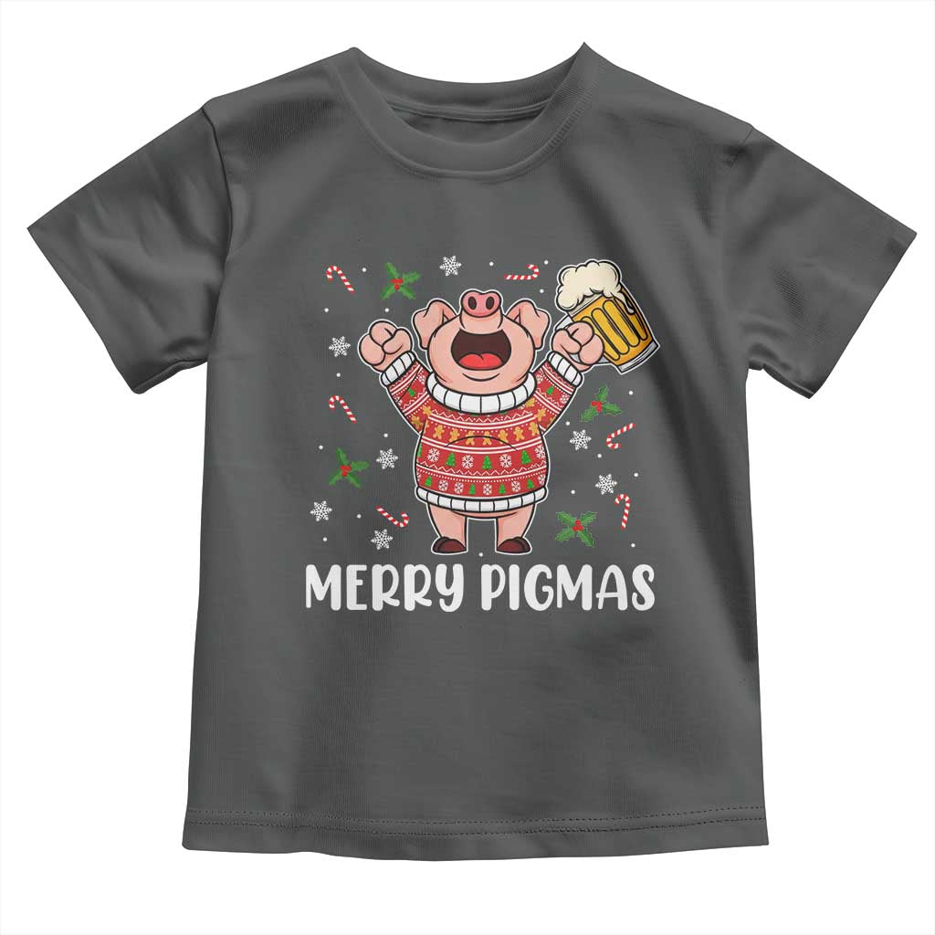 Christmas Pig Drinking Beer Toddler T Shirt Funny Merry Pigmas Gift - Wonder Print Shop