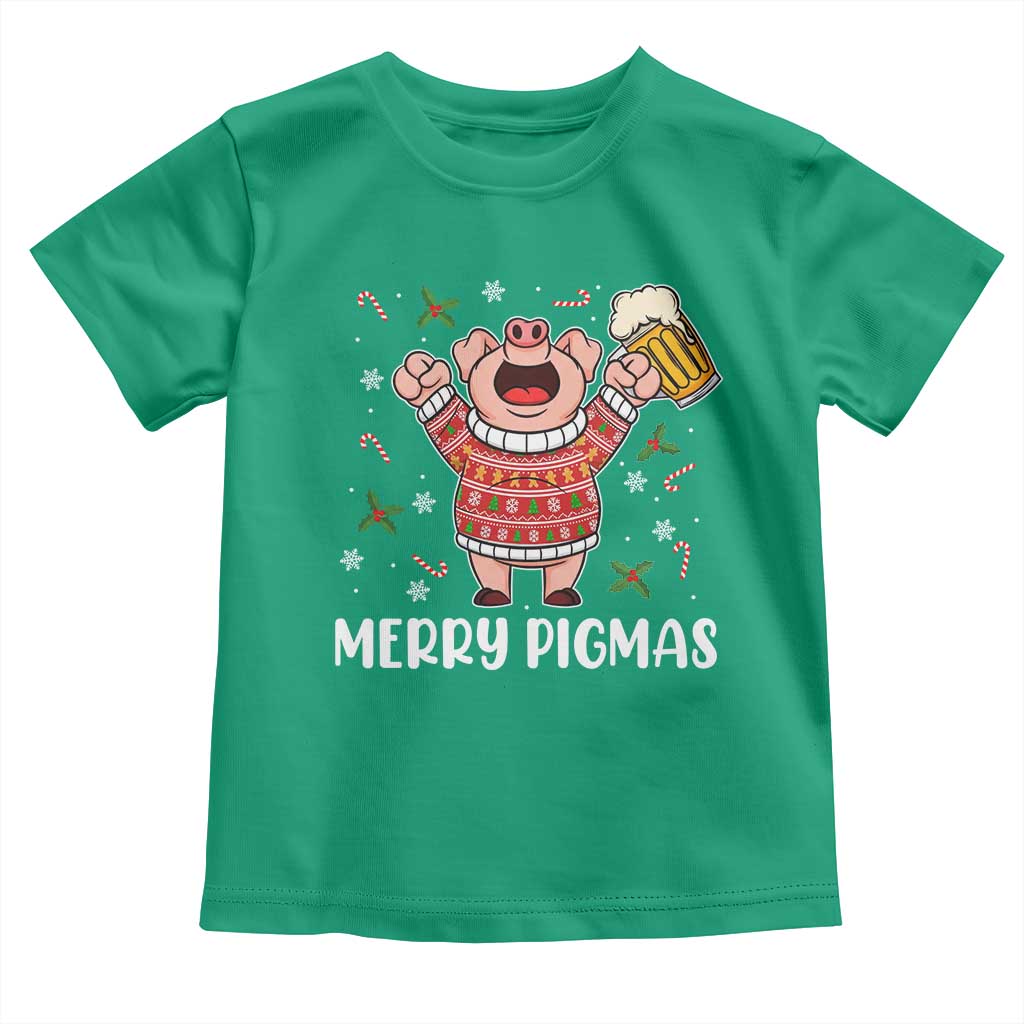 Christmas Pig Drinking Beer Toddler T Shirt Funny Merry Pigmas Gift - Wonder Print Shop