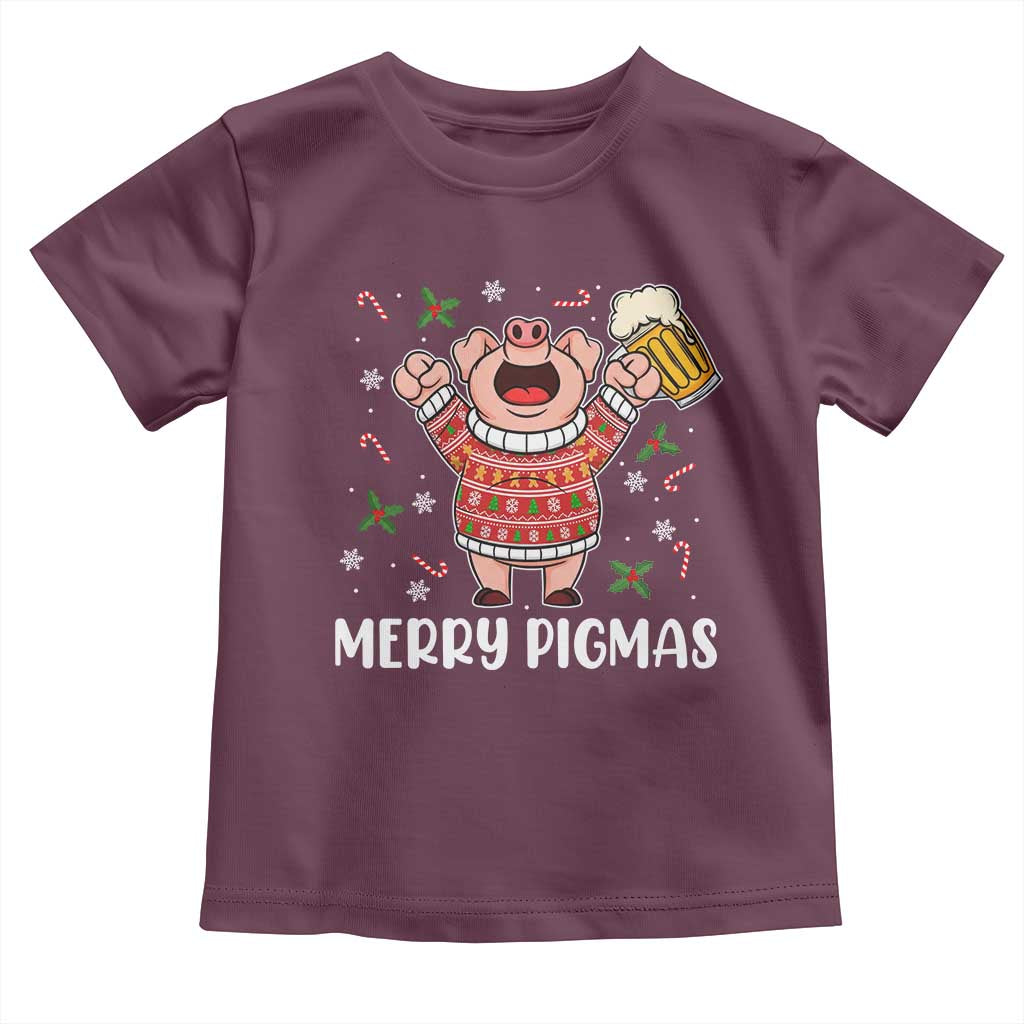 Christmas Pig Drinking Beer Toddler T Shirt Funny Merry Pigmas Gift - Wonder Print Shop