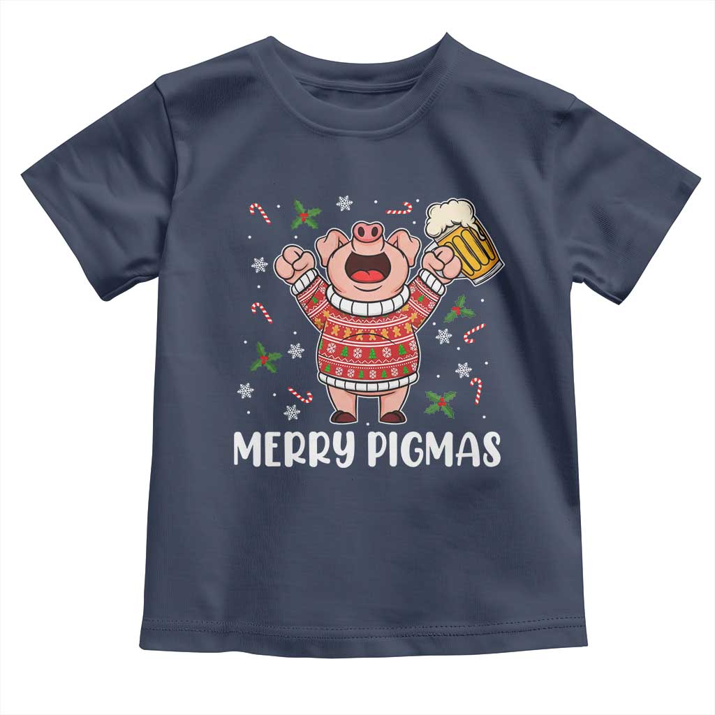 Christmas Pig Drinking Beer Toddler T Shirt Funny Merry Pigmas Gift - Wonder Print Shop