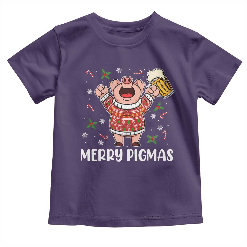 Christmas Pig Drinking Beer Toddler T Shirt Funny Merry Pigmas Gift - Wonder Print Shop