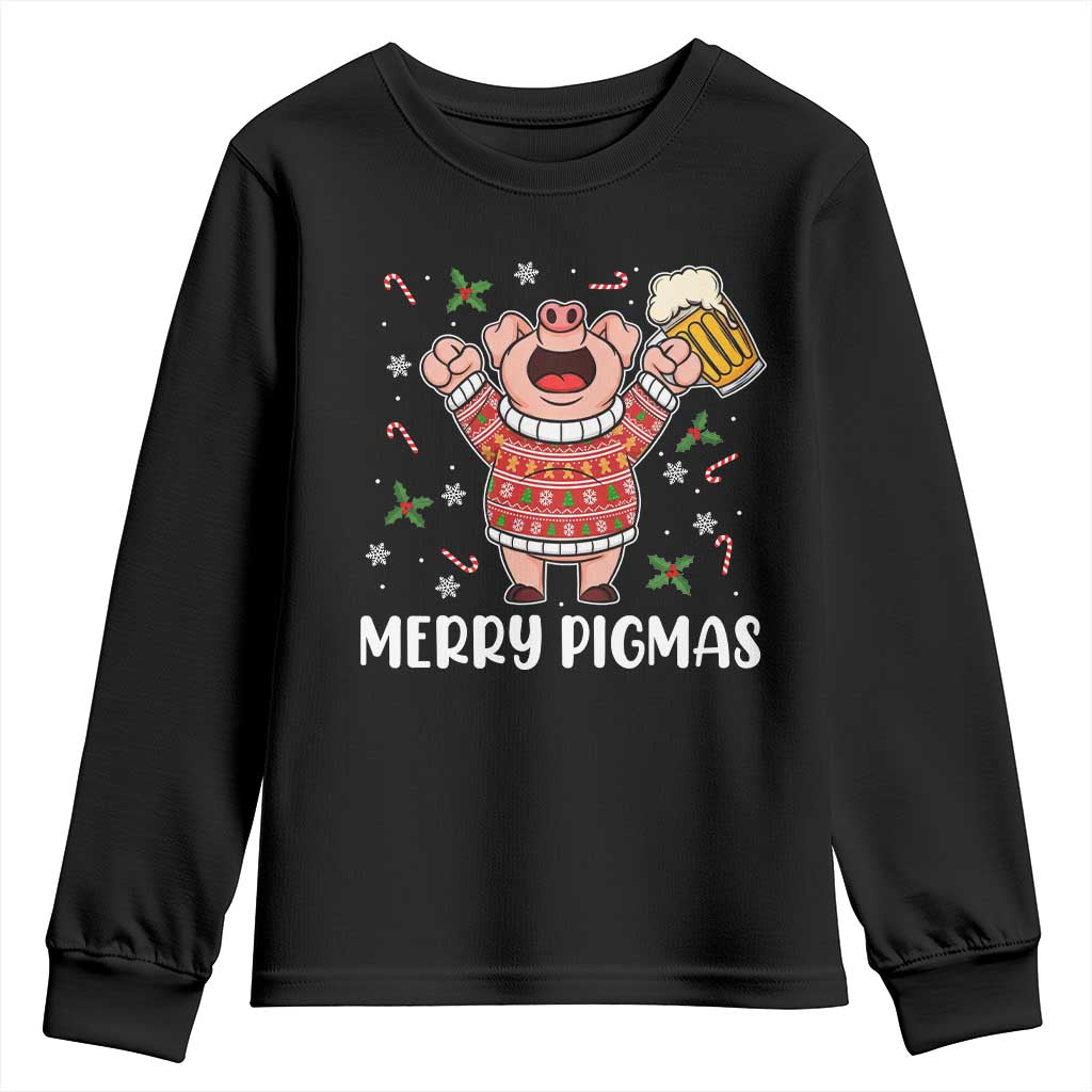 Christmas Pig Drinking Beer Youth Sweatshirt Funny Merry Pigmas Gift - Wonder Print Shop