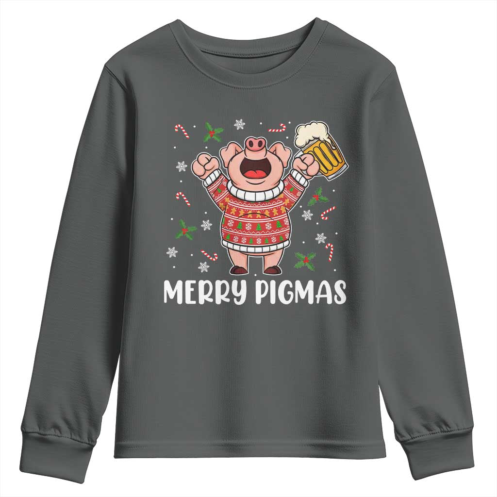 Christmas Pig Drinking Beer Youth Sweatshirt Funny Merry Pigmas Gift - Wonder Print Shop