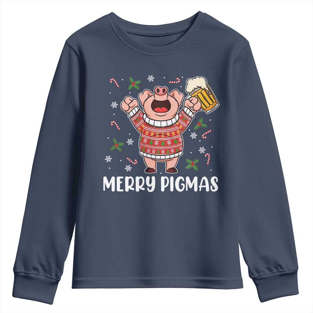 Christmas Pig Drinking Beer Youth Sweatshirt Funny Merry Pigmas Gift - Wonder Print Shop