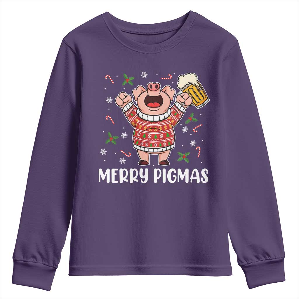 Christmas Pig Drinking Beer Youth Sweatshirt Funny Merry Pigmas Gift - Wonder Print Shop
