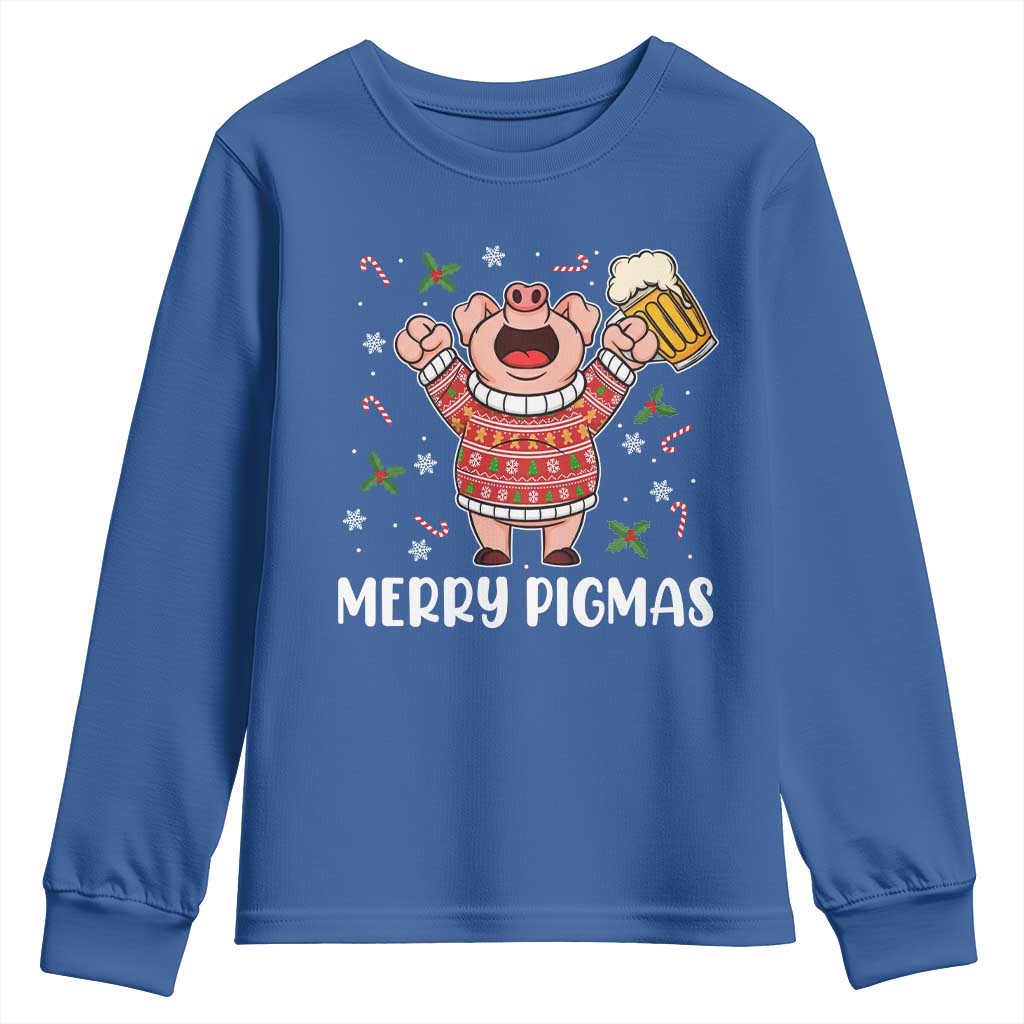 Christmas Pig Drinking Beer Youth Sweatshirt Funny Merry Pigmas Gift - Wonder Print Shop