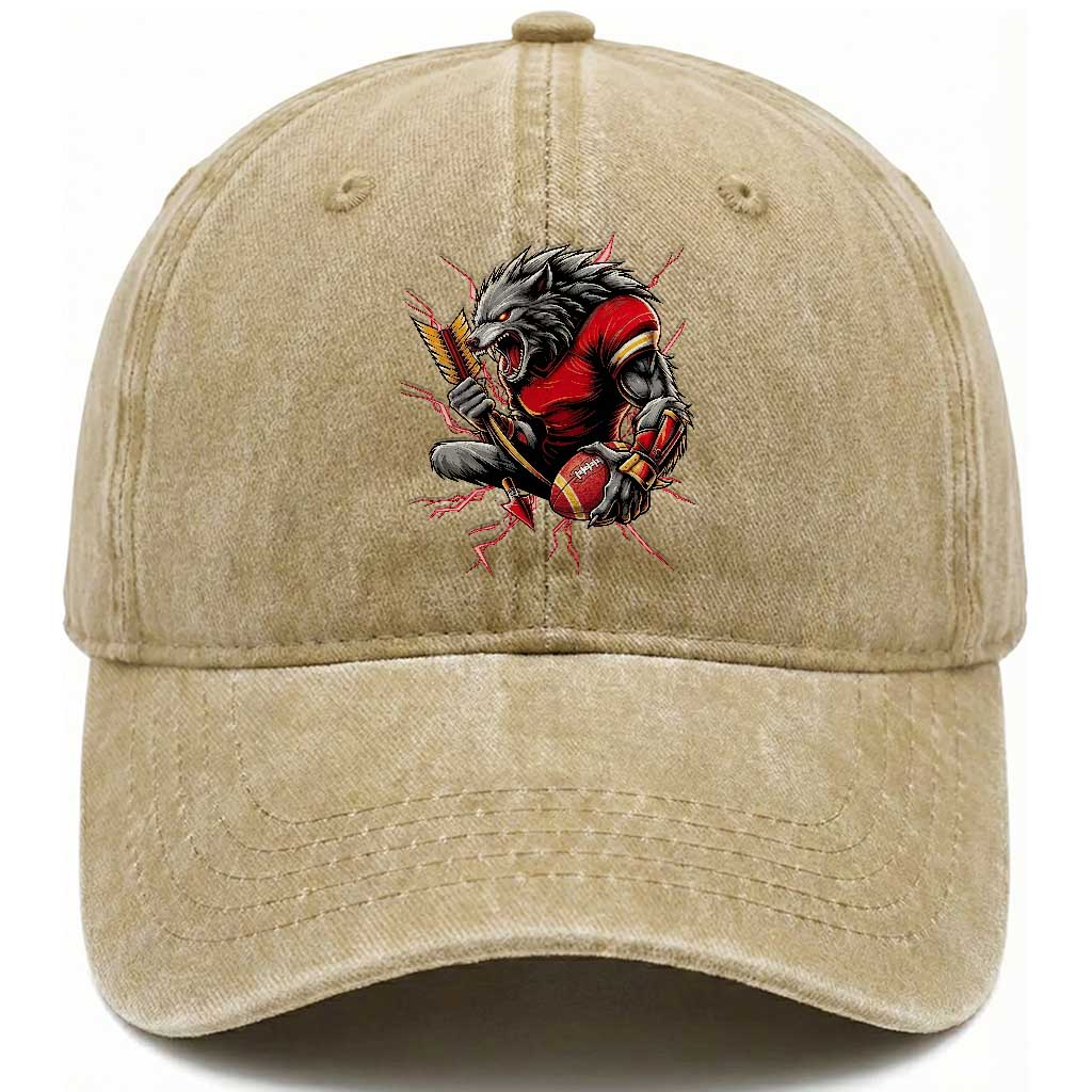 Midwest Wolf Spirit Washed Cotton Baseball Cap American Football Fan Lifestyle