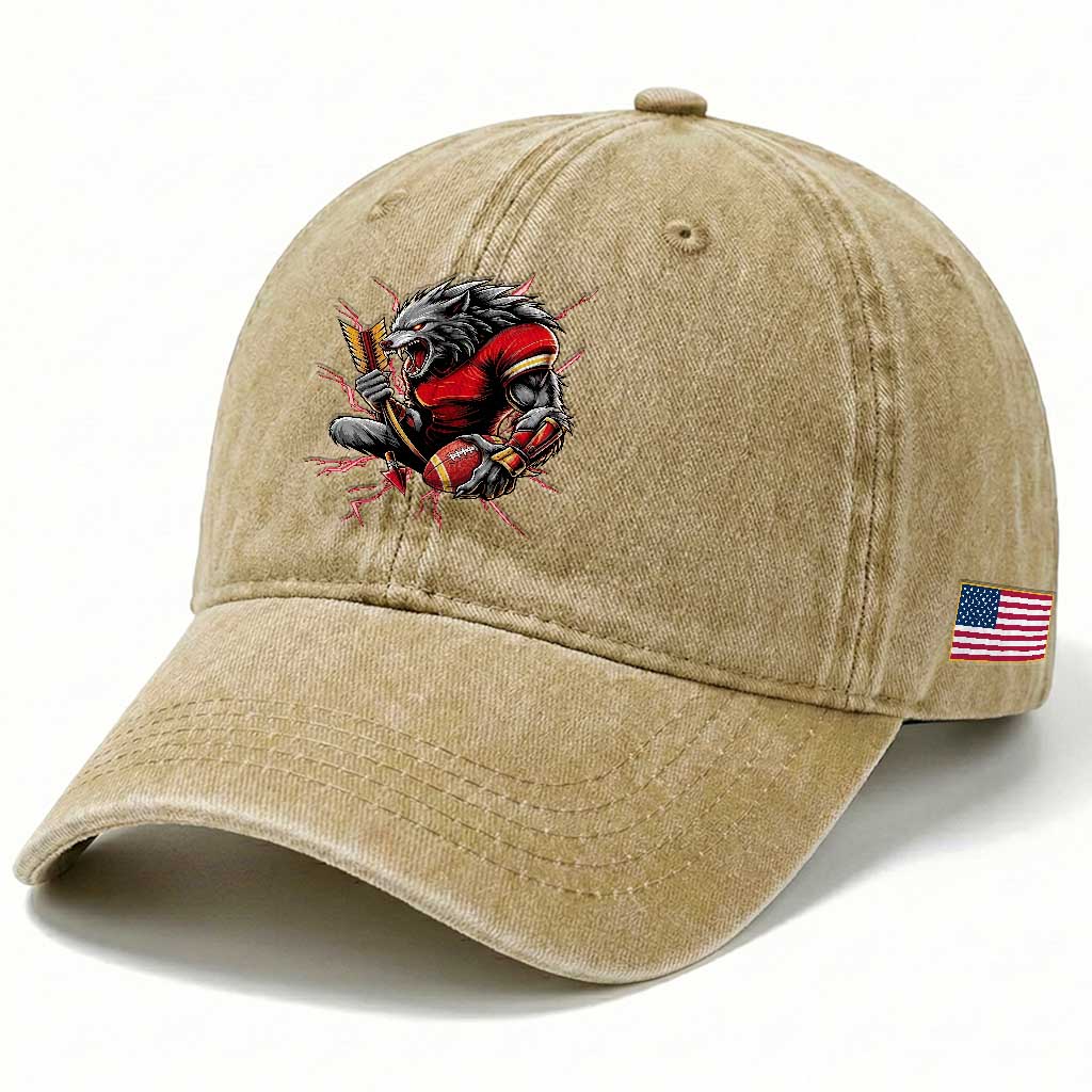 Midwest Wolf Spirit Washed Cotton Baseball Cap American Football Fan Lifestyle